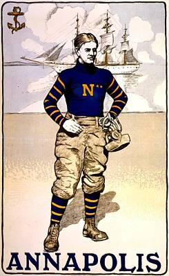 Football Rights Managed Images - Vintage Poster - Naval Academy Midshipman Royalty-Free Image by Benjamin Yeager