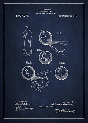 Sports Digital Art - Vintage Tennis Ball Patent Drawing from 1914 by Aged Pixel
