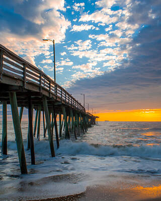 City Scenes - Virginia Beach Pier Into the Sun by Dawn Romine