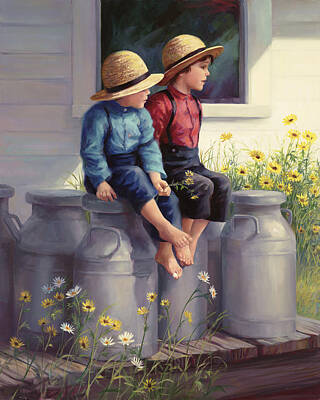 Portraits Paintings - Waiting for Mama by Laurie Snow Hein