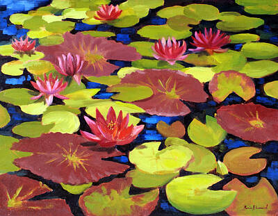 Lilies Paintings - Water Lilies by Karin  Leonard