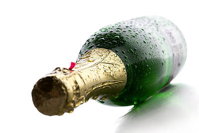 Food And Beverage Royalty-Free and Rights-Managed Images - Wet Champagne bottle by Johan Swanepoel