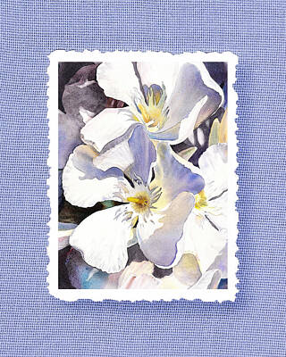 Easter Egg Hunt Royalty Free Images - White Oleander On Vintage Blue Royalty-Free Image by Irina Sztukowski