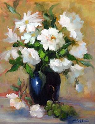 Roses Paintings - White Rose Elegance by Karin  Leonard
