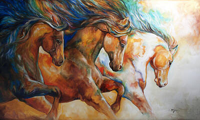 Mammals Paintings - Wild Trio Run by Marcia Baldwin