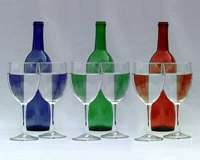 Wine Royalty-Free and Rights-Managed Images - Wine Bottles and Glasses Illusion by Jack Schultz