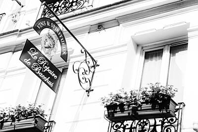 Travel Pics Royalty-Free and Rights-Managed Images - Wine Store Sign black and white by Georgia Clare