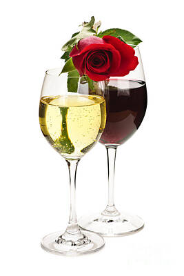 Wine Royalty-Free and Rights-Managed Images - Wine with red rose 3 by Elena Elisseeva