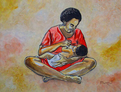 Lipstick Kiss - Woman and child by Anthony Mwangi
