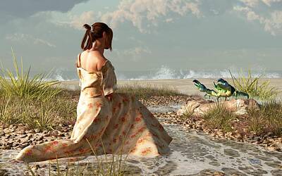 Surrealism Digital Art - Woman and Giant Blue Crab by Daniel Eskridge