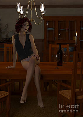 Wine Digital Art - Woman Sitting on Table Waiting by Elle Arden Walby