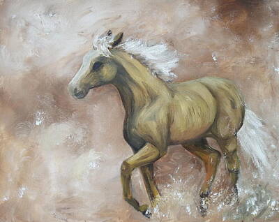 Animals Paintings - Yearling In Storm by Abbie Shores