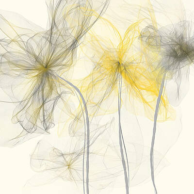 Abstract Dining - Yellow And Gray Flowers Impressionist by Lourry Legarde