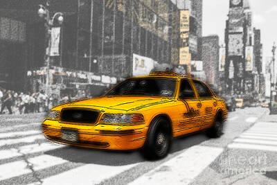 Comics Royalty-Free and Rights-Managed Images - Yellow Cab at the Times Square -comic by Hannes Cmarits