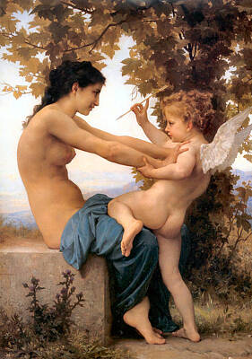 Nudes Digital Art - Young Girl Defending herself against Cupid by William Bouguereau