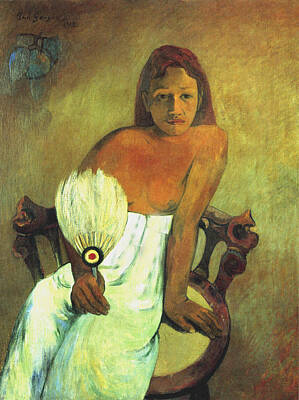Nudes Digital Art - Young Girl With Fan by Eugene Henri Paul Gauguin