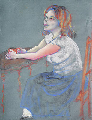 Patriotic Signs - Young Woman Dreaming and Yearning with a Cup of Coffee by Asha Carolyn Young