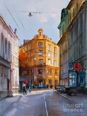 Skylines Paintings - Zlatoustinskiy alley.  by Alexey Shalaev