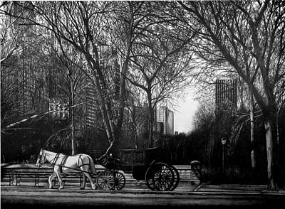 City Scenes Drawings - Hansom Cab by Jerry Winick