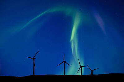 Mans Best Friend Rights Managed Images - Wind Farm And Northern Lights Royalty-Free Image by Mark Duffy