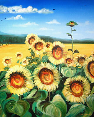 Birds Paintings - Sunflowers by Gina De Gorna