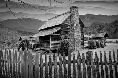 Randall Nyhof Royalty-Free and Rights-Managed Images - A Black and White Photograph of an Appalachian Mountain Cabin by Randall Nyhof