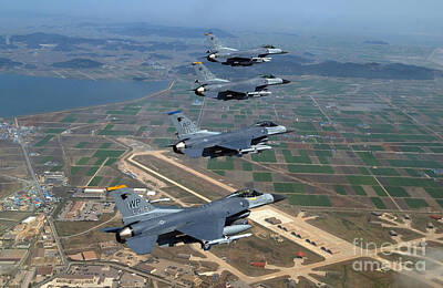 Religious Paintings - A Group Of F-16 Fighting Falcons Fly by Stocktrek Images