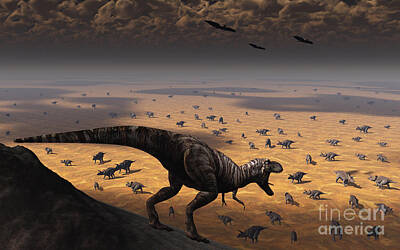 Reptiles Digital Art - A Lone T. Rex Looks Down On A Large by Mark Stevenson