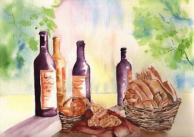 Wine Painting Rights Managed Images - A Nice Bread and Wine Selection Royalty-Free Image by Sharon Mick