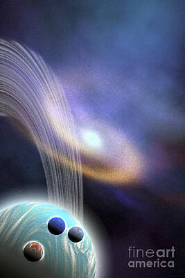 Science Fiction Digital Art - A Spiral Galaxy Is Near This Ringed by Corey Ford