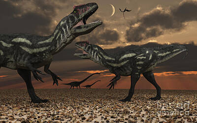 Modern Sophistication Beaches And Waves - Allosaurus Dinosaurs Stalk Their Next by Mark Stevenson