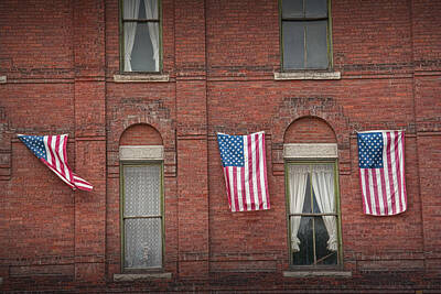 Landmarks Royalty-Free and Rights-Managed Images - American Flags in Vermont by Randall Nyhof