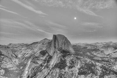 Little Mosters - Black and White Half Dome Full Moon by Connie Cooper-Edwards