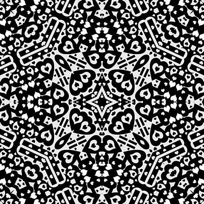 Whimsical Flowers - Black and White Hearts Kaleidoscope by David G Paul
