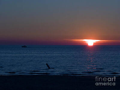 Cowboy - Boat and Sunset on Lake Michigan by Tim Mulina