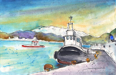 Animal Watercolors Juan Bosco - Boat in Agia Galini 02 by Miki De Goodaboom
