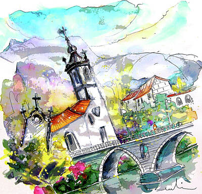 Best Sellers - Impressionism Drawings - Church in Ponte de Lima in Portugal by Miki De Goodaboom