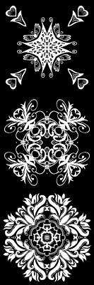 Florals Rights Managed Images - Coffee Flowers Ornate Medallions BW Vertical Tryptych 2 Royalty-Free Image by Angelina Tamez
