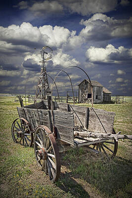 Randall Nyhof Royalty-Free and Rights-Managed Images - Covered Wagon and Farm in 1880 Town by Randall Nyhof
