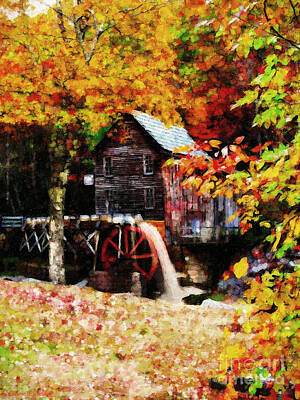 Impressionism Digital Art Rights Managed Images - Down By the Old Mill Stream Royalty-Free Image by Lianne Schneider