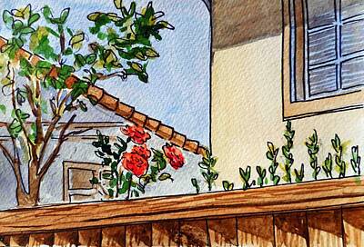 Roses Paintings - Fence And Roses Sketchbook Project Down My Street by Irina Sztukowski