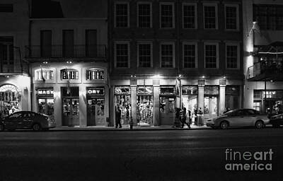 Travel Rights Managed Images - French Quarter Shopping at Night - black and white Royalty-Free Image by Kathleen K Parker