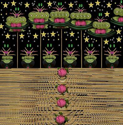 Landscapes Mixed Media - Frogs Singing In The Dark Night by Pepita Selles