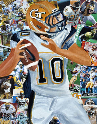Football Painting Royalty Free Images - Georgia Tech Quarterback Royalty-Free Image by Michael Lee