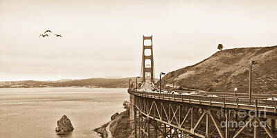 Bonneville Racing - Golden Gate Bridge in Sepia by Betty LaRue