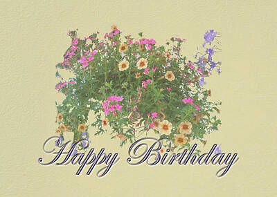 Circle Abstracts - Happy Birthday Card - Hanging Basket by Carol Senske