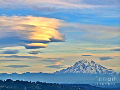 A White Christmas Cityscape - Lenticular Cloud and Mount Rainier by Sean Griffin