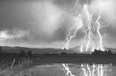 James Bo Insogna Royalty Free Images - Lightning Striking Longs Peak Foothills 4BW Royalty-Free Image by James BO Insogna