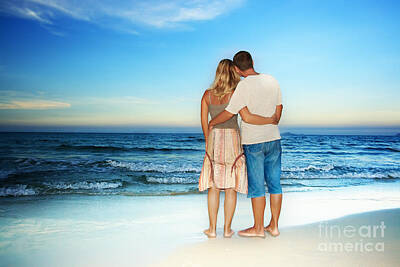Typography Tees Royalty Free Images - Loving couple near the ocean Royalty-Free Image by MotHaiBaPhoto Prints