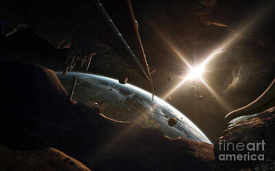 Science Fiction Digital Art - Mining Colony On An Asteroid by Tobias Roetsch